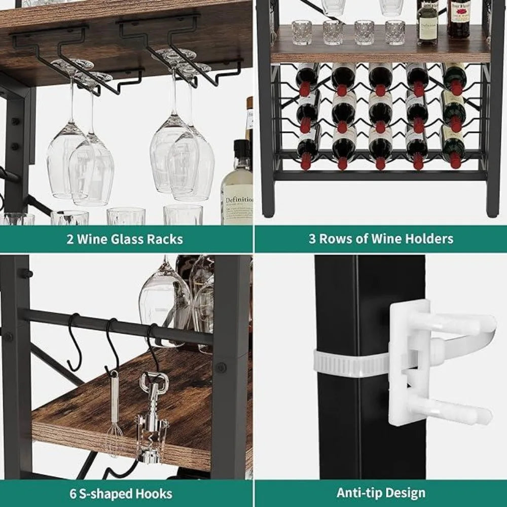 Small Kitchen Microwave Bakers Stand Wine Rack, Wine Rack,Coffee Bar Storage with Power Outlet for Liquor Thicken Shelf Room
