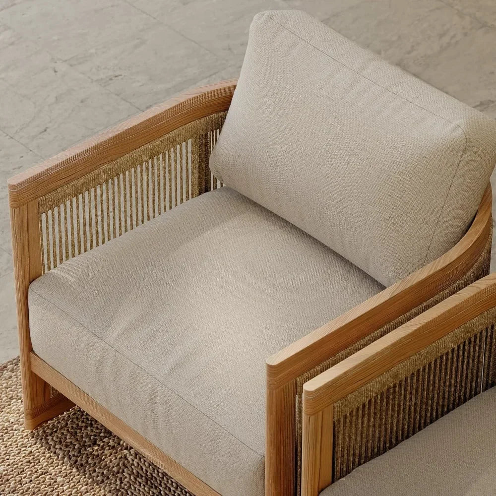 4-Piece Teak & Woven Rope Outdoor Sofa Set
