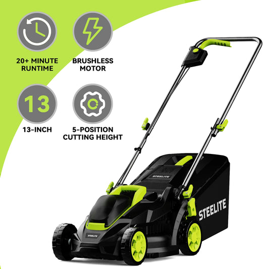Deli 13" Electric Lawn Mower, 2-in-1 Lightweight Cordless Lawn Mower