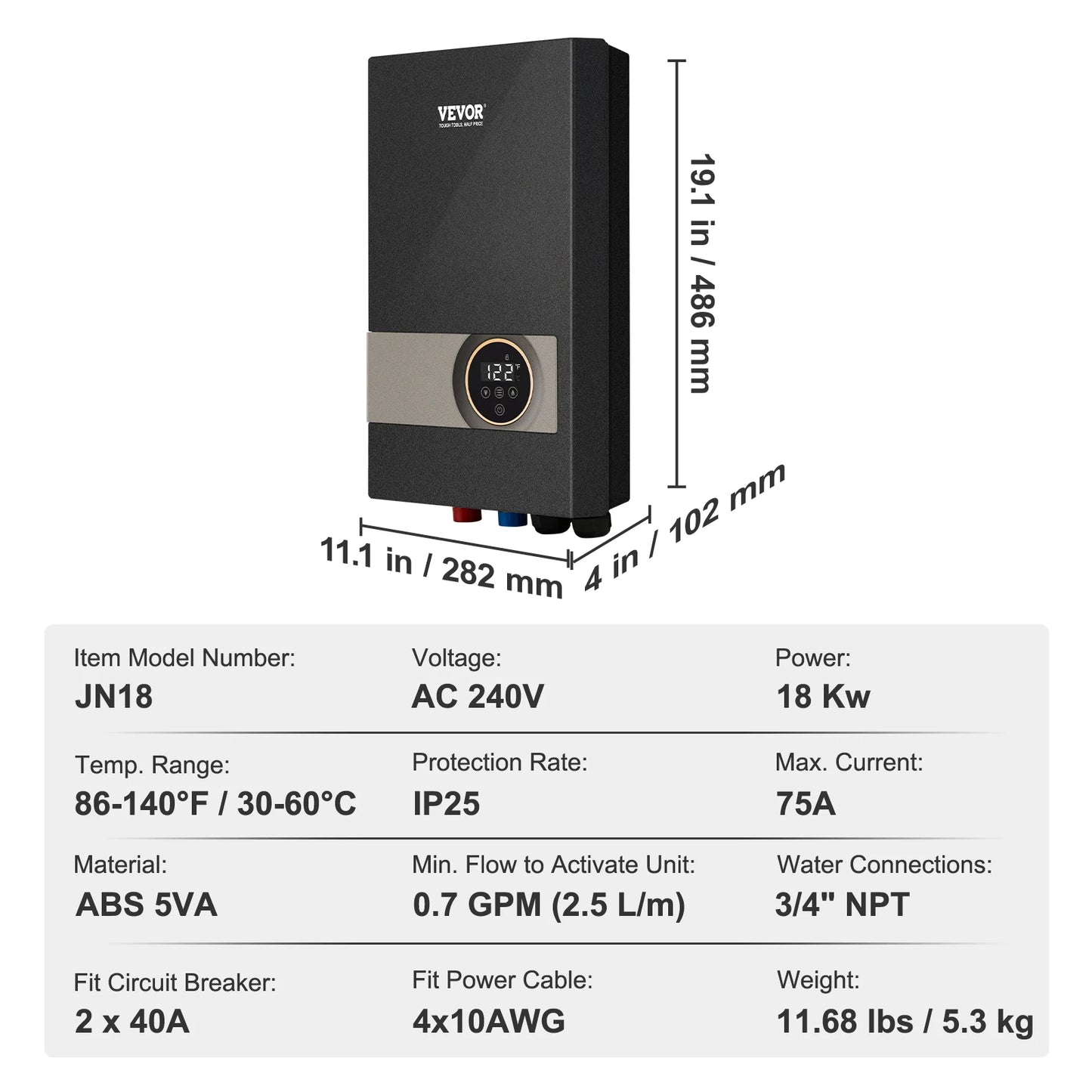 VEVOR Instant Water Heater 18kwTankless Water Boiler Digital Temperature Display For Kitchen Bathroom Shower Mall Salon Shampoo