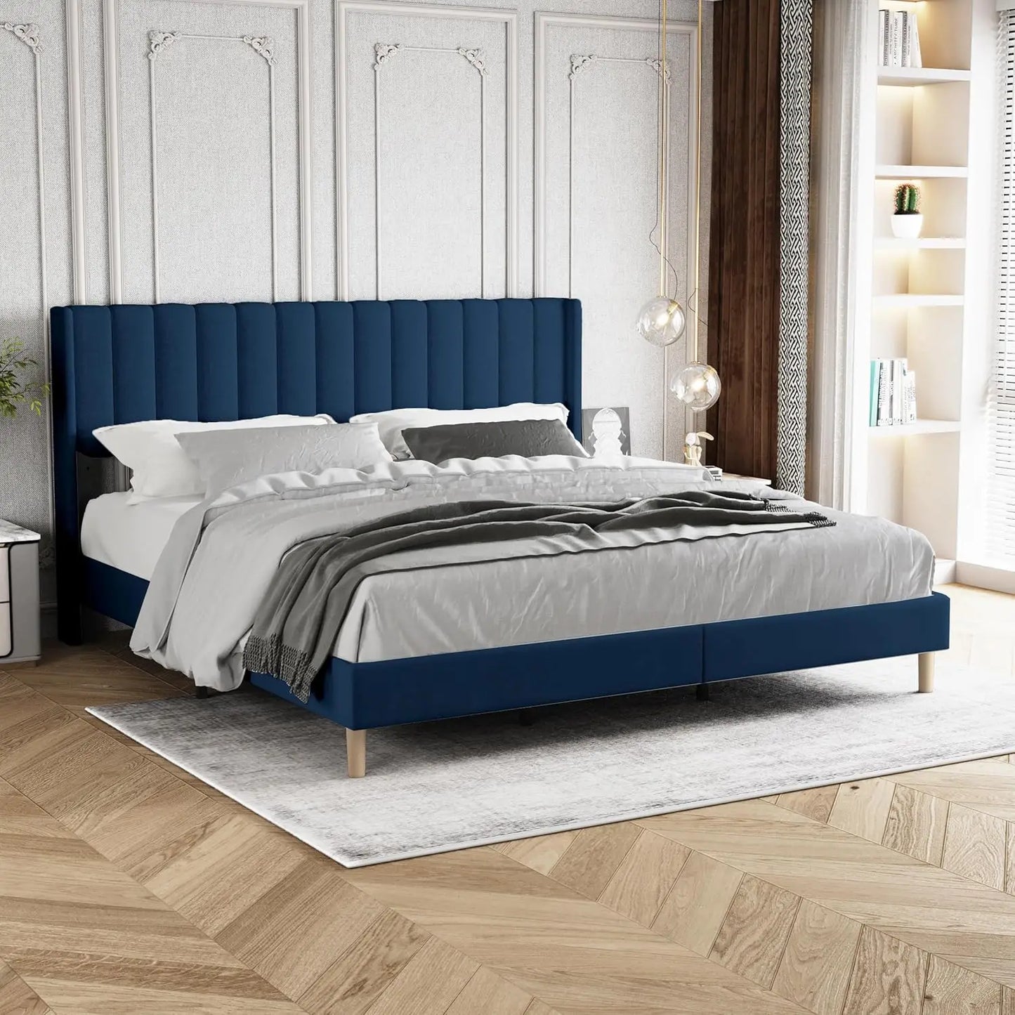 Upholstered Platform Bed Frame King Size with Headboard