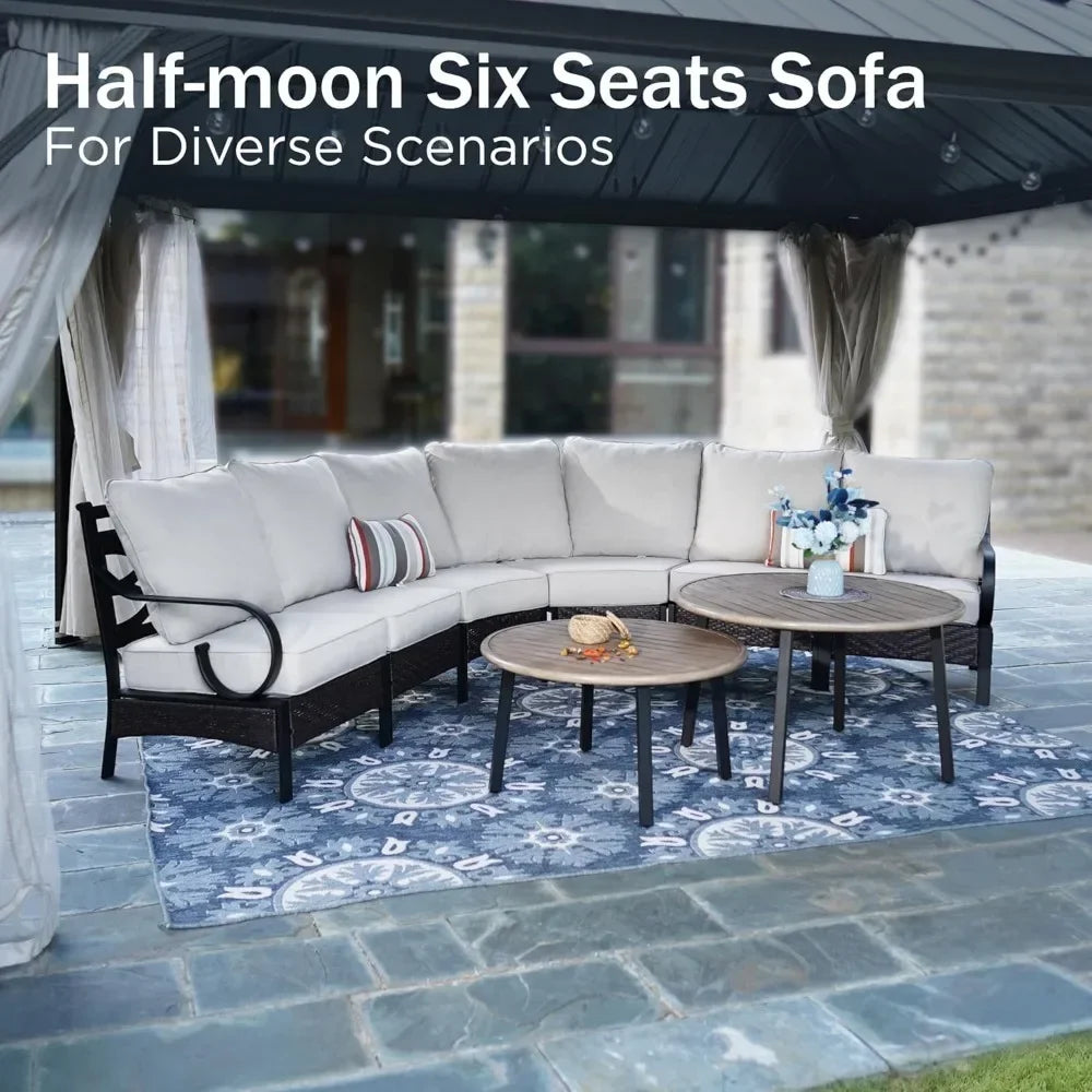 Half-Moon Patio Furniture Set 8 Piece Curved Sectional Sofa
