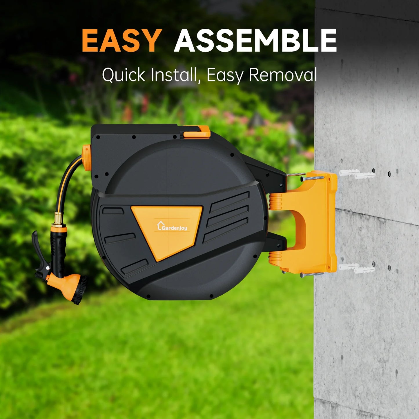 GardenJoy retractable hose reel 130 ft garden hose reel 1/2 in garden tool outdoor accessory