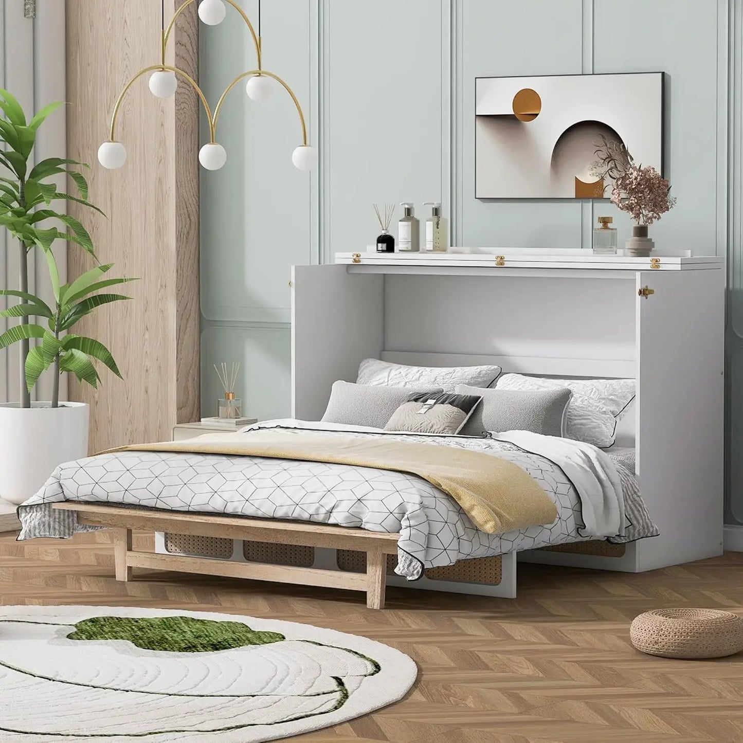 Queen Size Murphy Bed Wall Bed with Closet and Wardrobe Storage, Gray