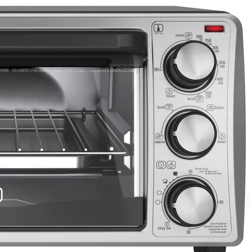4 Slice Toaster Oven Even Toast Technology 9 Inch Pizza Compact Kitchen Appliance Baking Broiling Toasting Timer Removable Crumb