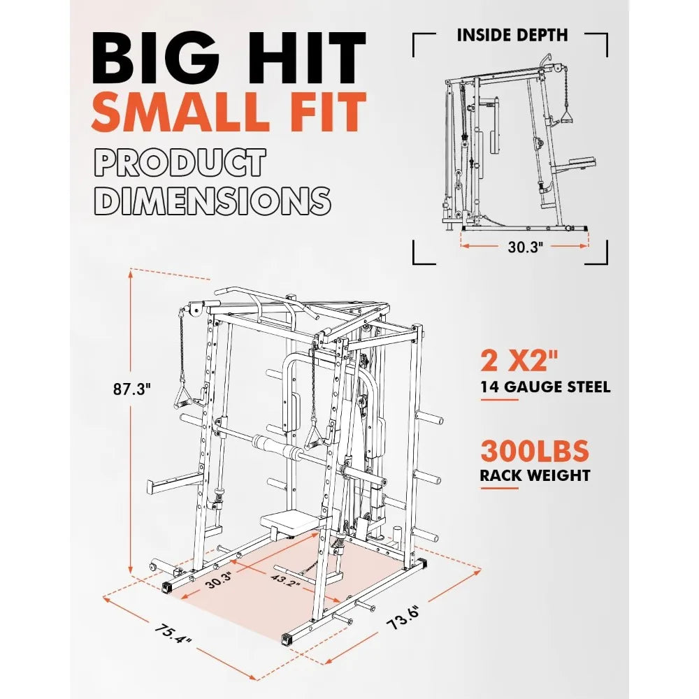 Dual Pulley Functional Trainer Squat Rack Home Gym System