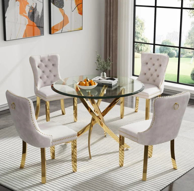 Square Glass Dining Table Set for 4