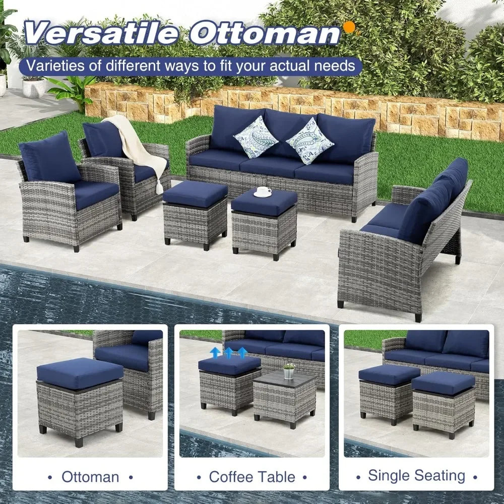 9 PCS Patio Furniture Set, Outdoor Wicker Conversation Sectional Sofa