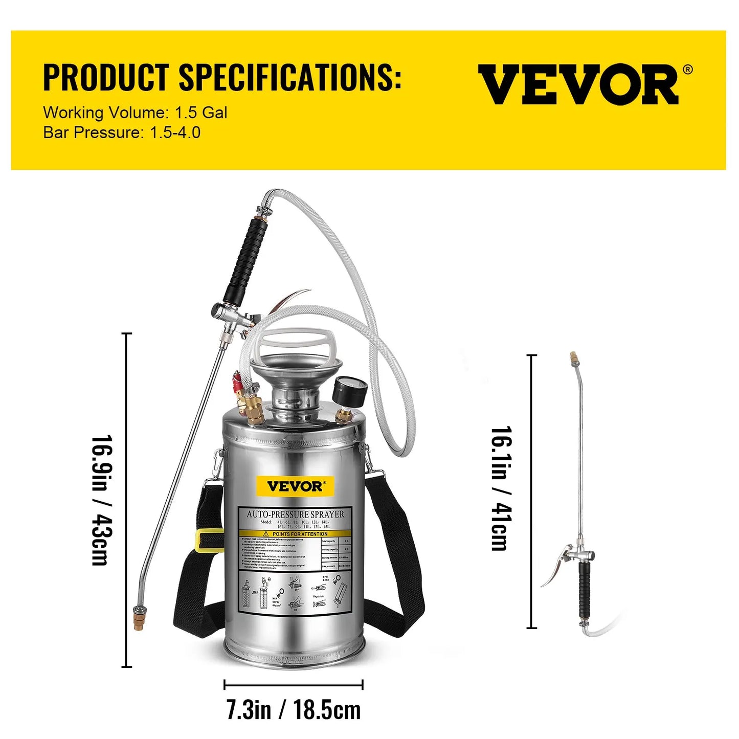 VEVOR 2Gal Stainless Steel Sprayer Hand Pump Sprayer with Pressure Gauge&Safety Valve
