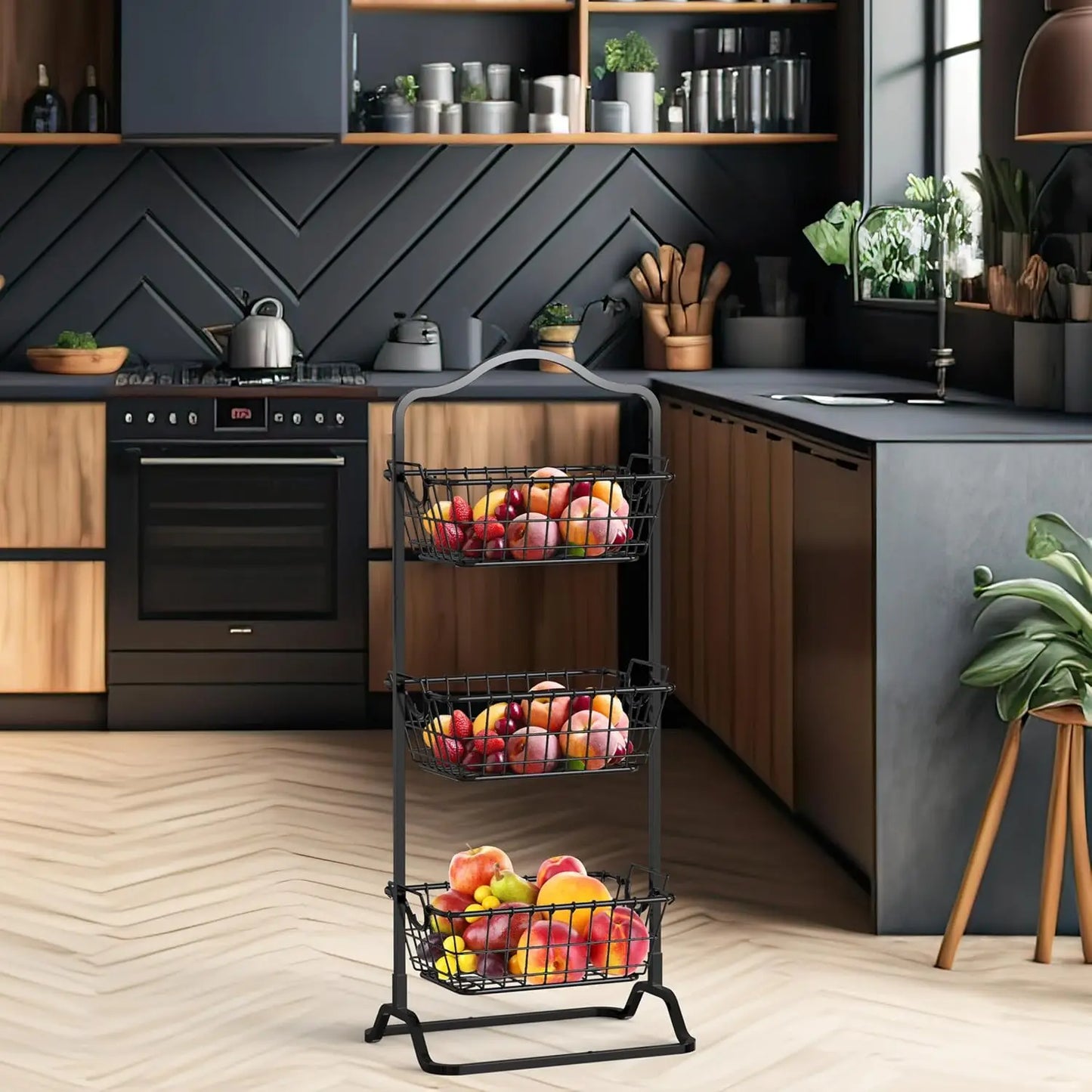 Wire Market Fruit Basket Stand, Great for storing fruits, vegetables, toiletries and household items in kitchen