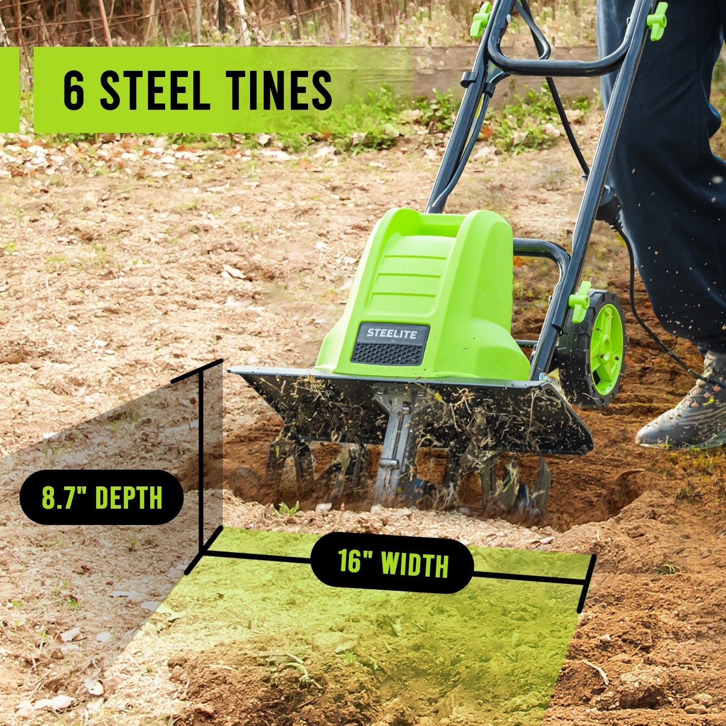 Deli 16 Inch Corded Electric Tiller,13.5-Amp Electric Tiller and Cultivator for Gardening