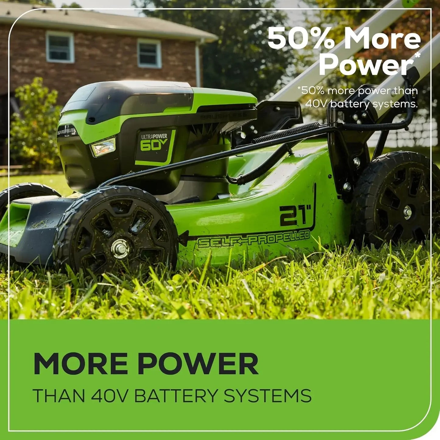 60V 21”Cordless (Self-Propelled) Lawn Mower (LED Lights + Aluminum Handles) 2x4.0Ah Batteries and Dual Port Rapid Charger