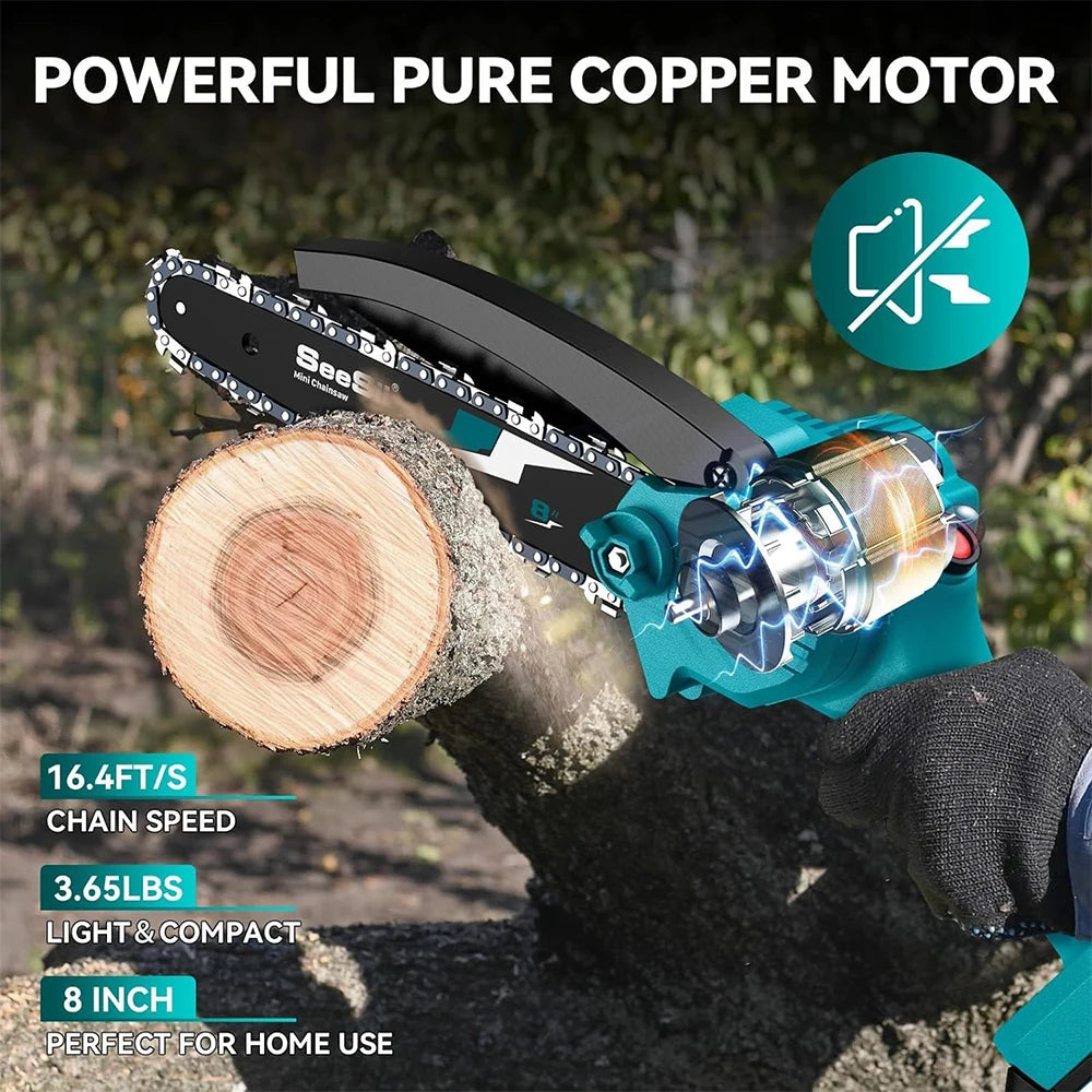 Seesii Mini 8'' Cordless Electric Chainsaw Wood Cutter, w/Lubrication Injector For Makita 18V Battery