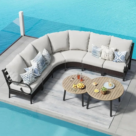 Half-Moon Patio Furniture Set 8 Piece Curved Sectional Sofa