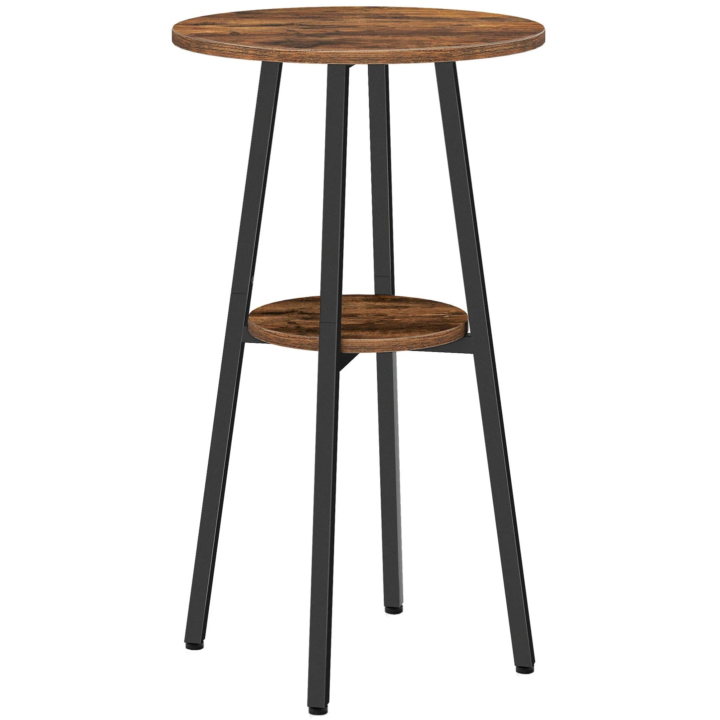Bar Table, Round Pub Table, 2-Tier Bistro Table with Storage