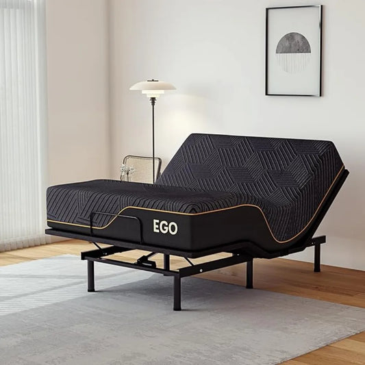 Adjustable Bed Frame King and 14 Inch Copper Gel Memory Foam Mattress Set, Metal Foldable Bed with Remote, Adjustable Bed Frame