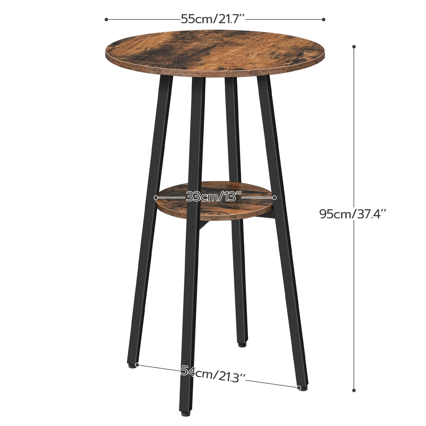 Bar Table, Round Pub Table, 2-Tier Bistro Table with Storage