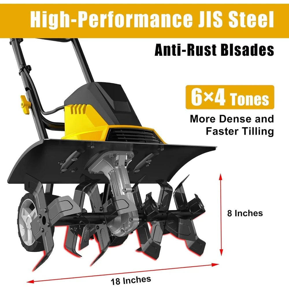 Electric Corded Garden Tiller and Cultivator, 120V 18-Inch 13.5AMP Rototiller Tool, 4'' - 8'' Tilling Depth