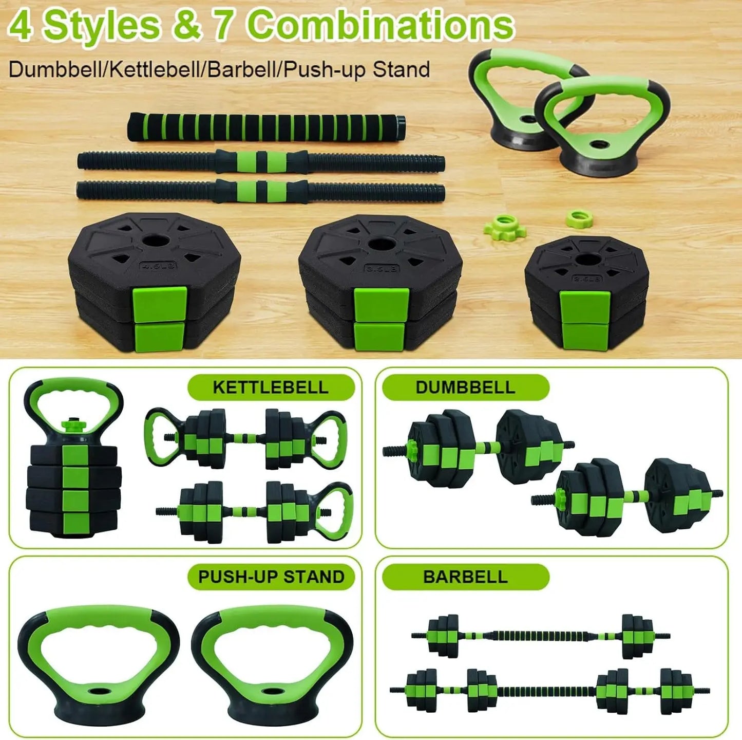66 Pounds 88 Pounds Weight 4 in 1 Adjustable Kettlebell Set Dumbbell Set for Gym Home Use