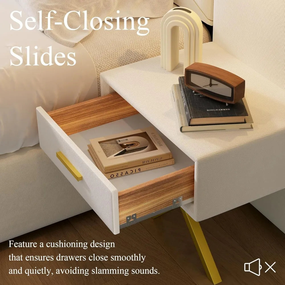 Luxury King Bed Frame with Built-in Gold LED Lights and Nightstands