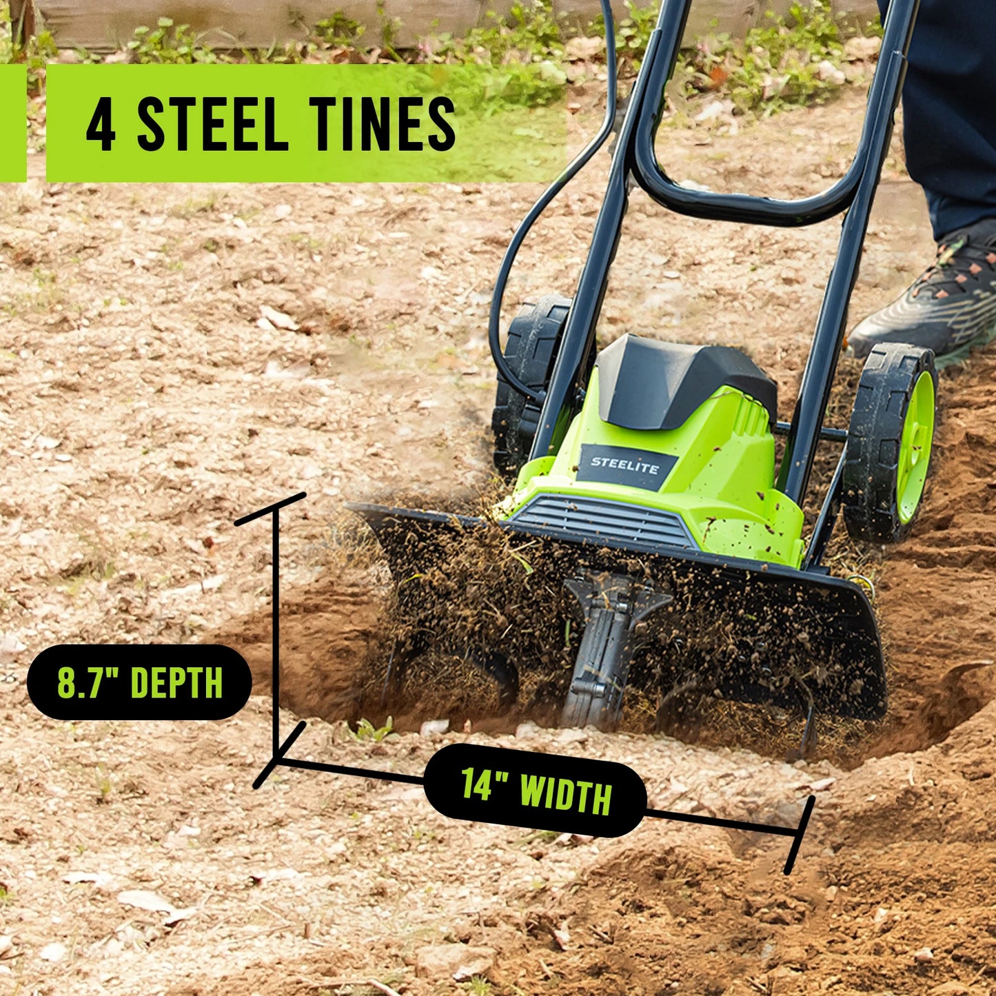 Deli 10A 120V 14-Inch Electric Garden Tiller and Cultivator