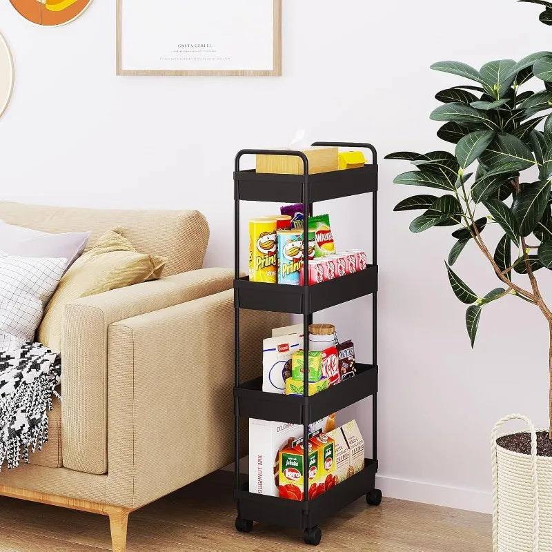 Rolling Storage Cart 4 Tier Organizer Mobile Shelving Unit for Kitchen Bathroom Laundry