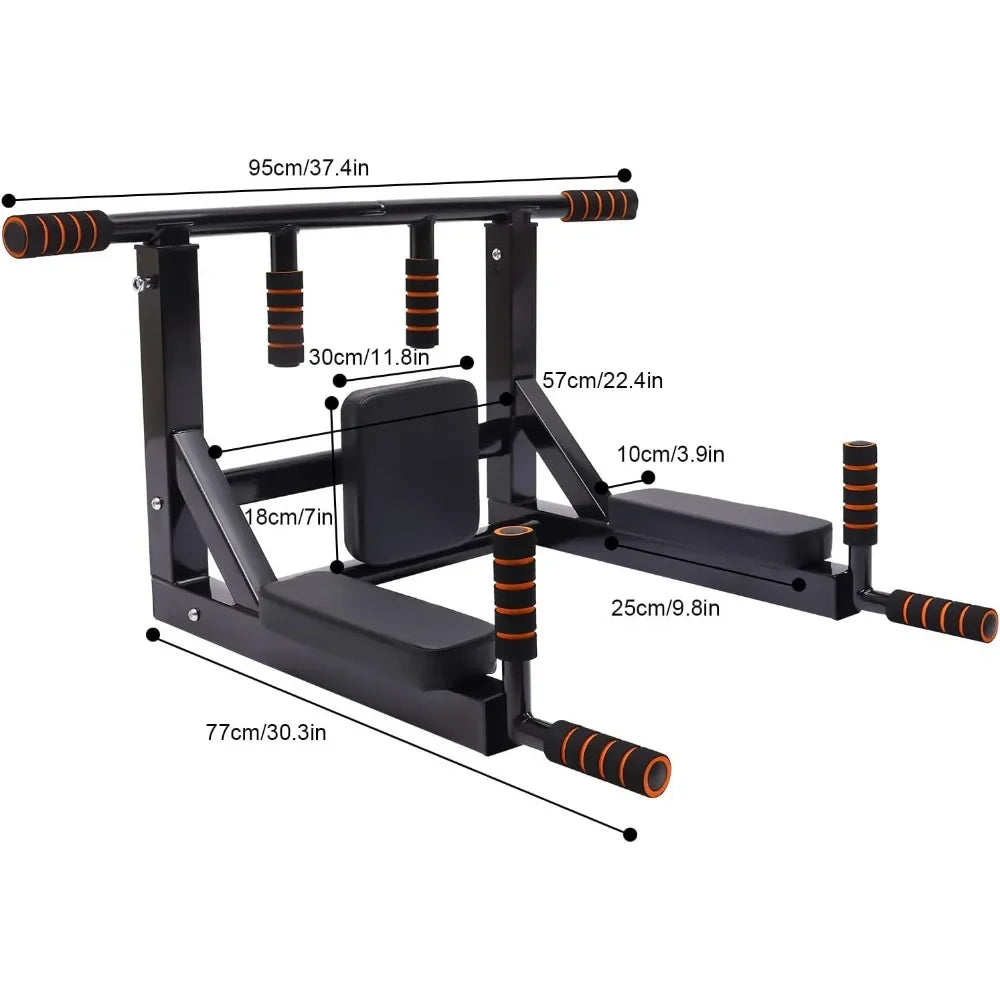 Multi-Grip Wall Mount Pull-Up Bar Dip Station Home Fitness