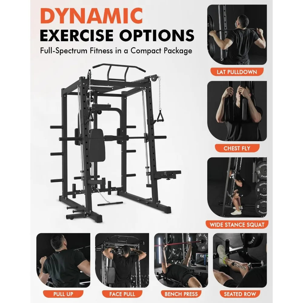 Dual Pulley Functional Trainer Squat Rack Home Gym System