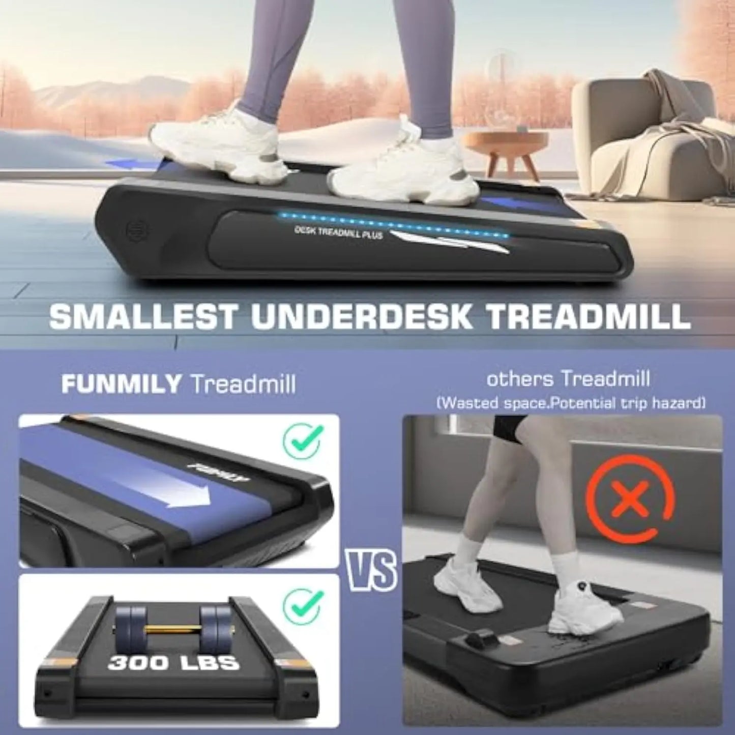Walking Pad Treadmill with Incline 2.5HP for Home Office