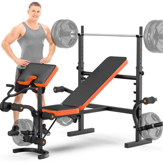 Adjustable Weight Bench, 6 in 1 Bench Press Set with Rack