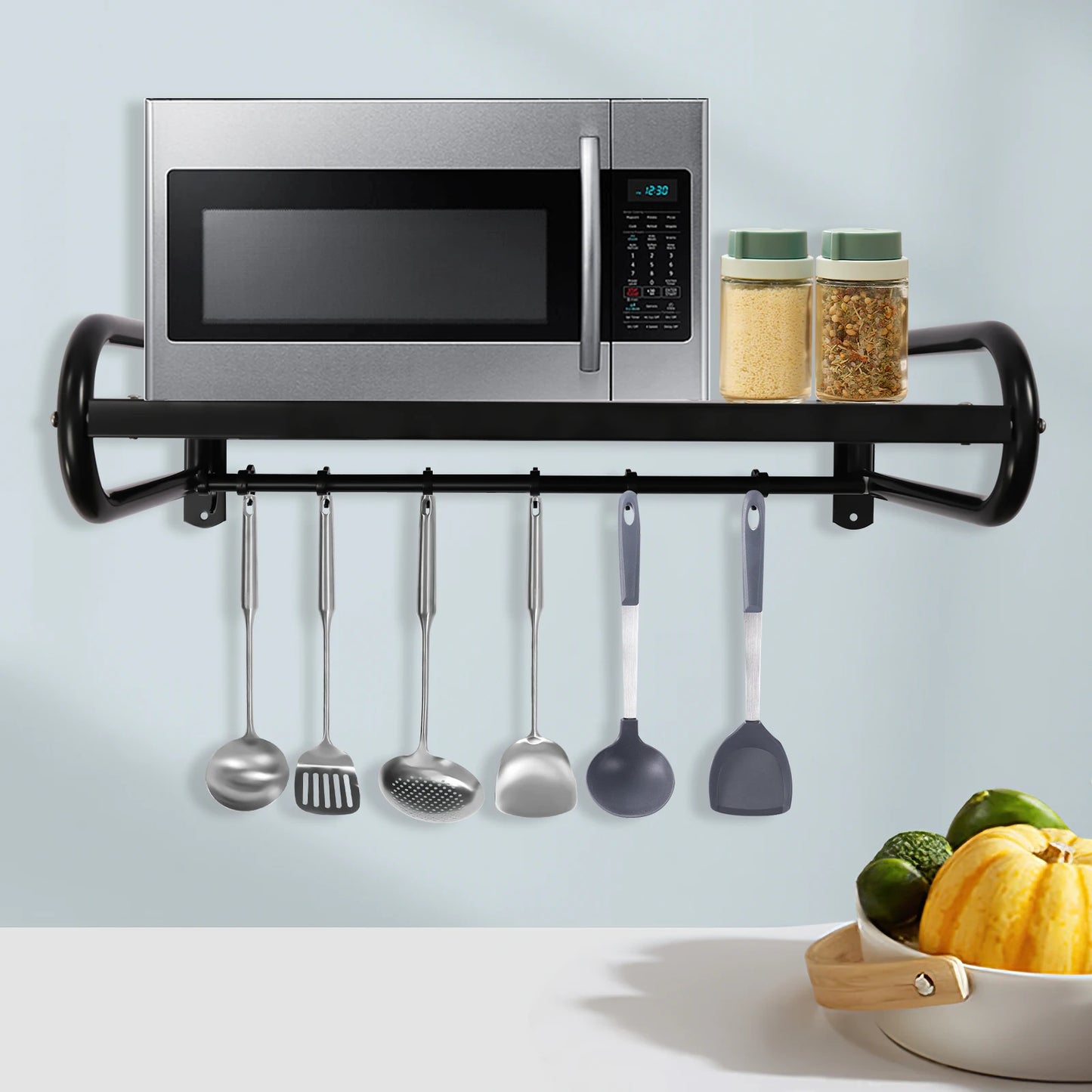 Microwave Oven Rack with Wall-Mount Design, Sturdy Carbon Steel Construction, Large Shelf for Electric Ovens and Kitchen