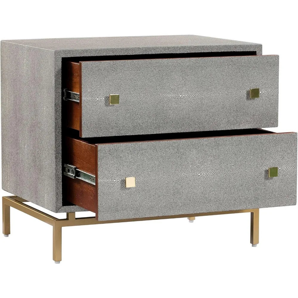 TOV Furniture Pesce Shagreen Modern Textured 2 Drawer Bedroom Nightstand, 25" Grey