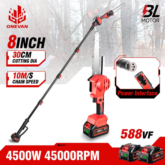 ONEVAN 4500W 2.25m Brushless High Branch Saw Telescoping Pole Electric Saw Cordless