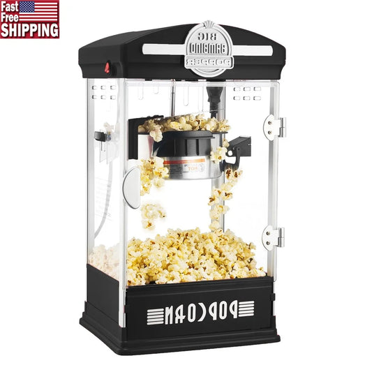 Retro 4oz Tabletop Popcorn Popper Machine Fresh Movie Theater Style Kitchen Snack Maker with Measuring Cups Removable Tray