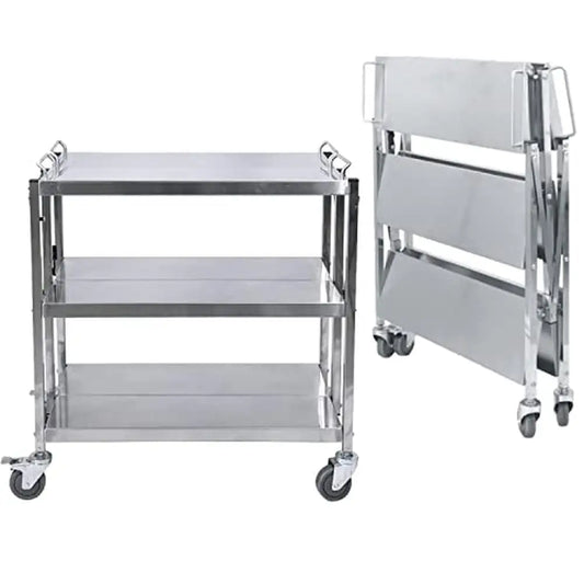 Stainless Steel Kitchen Trolley Cart Folding Utility Cart 330lbs Capacity