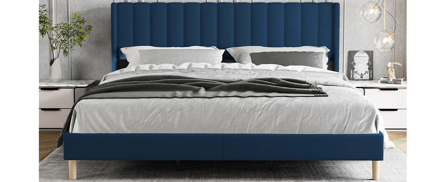 Upholstered Platform Bed Frame King Size with Headboard