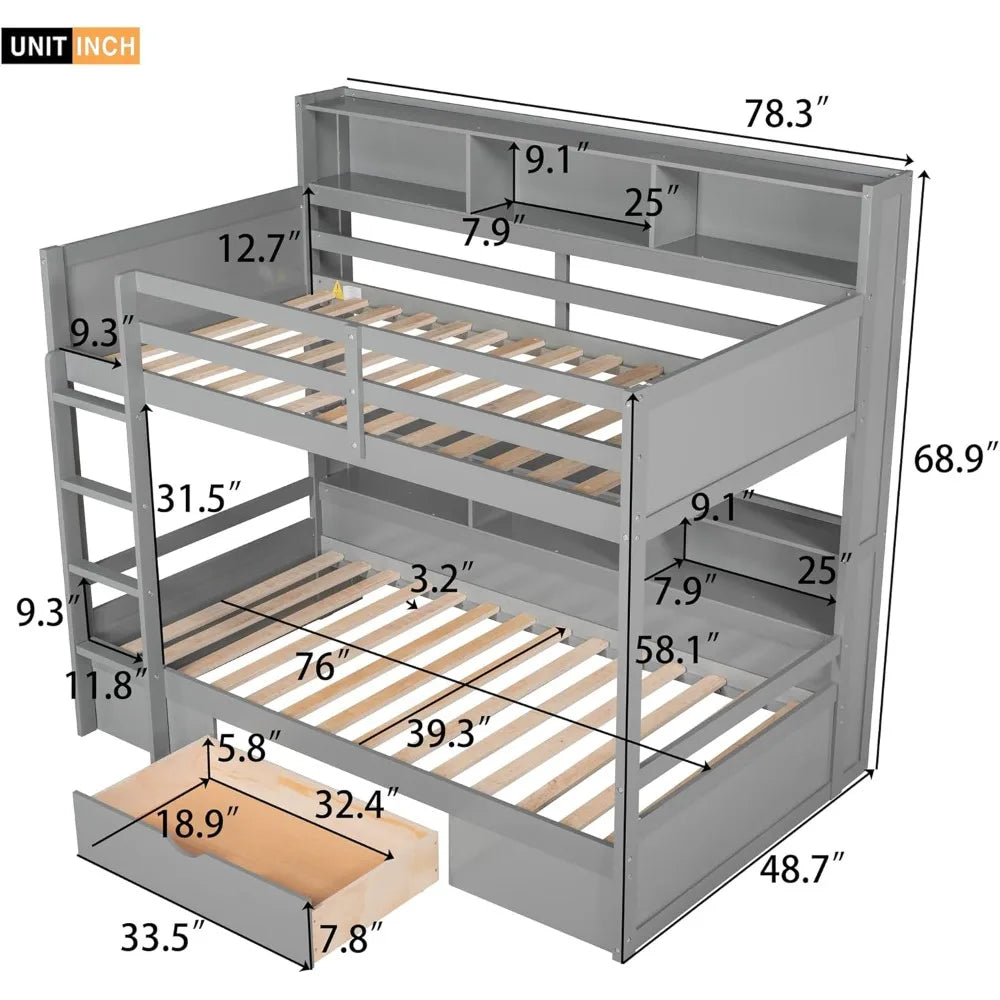 Harper & Bright Designs Twin Over Twin Bunk Bed with Storage Drawer
