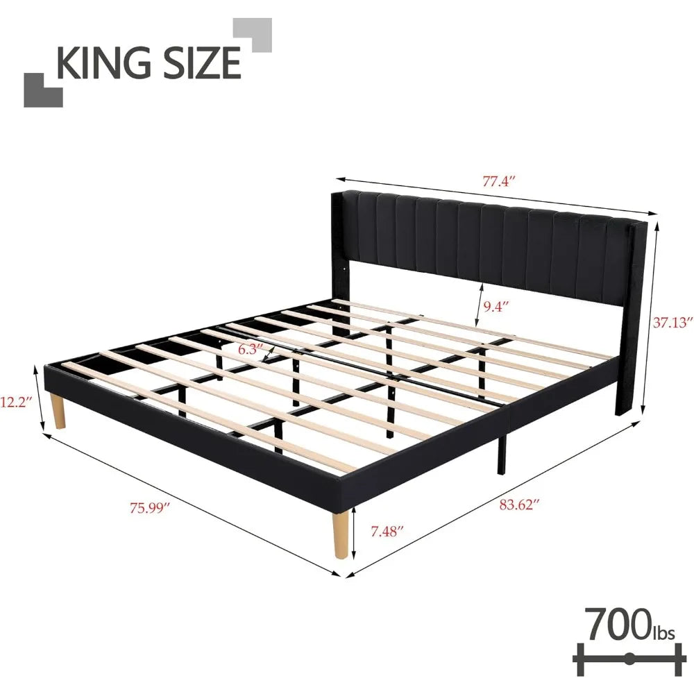 Upholstered Platform Bed Frame King Size with Headboard