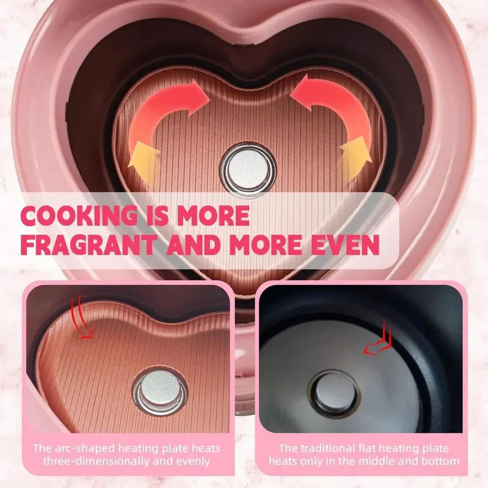 Heart Shape Rice Cooker 8 Cup Cooked 4 Cup Uncooked Multifunctional Kitchen Gadget Timer Porridge Stew Soup Cake Yogurt Steamer