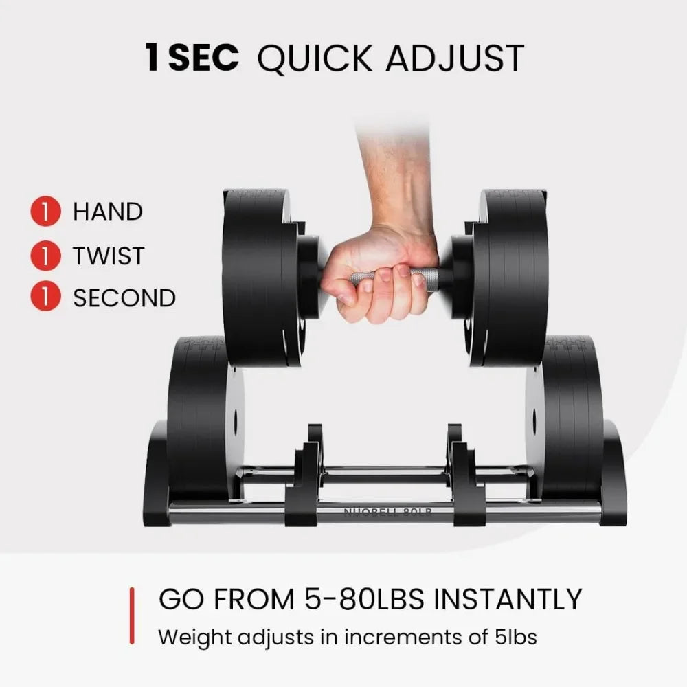 Adjustable Dumbbells Pair 5-80 lbs for Home Gym Use