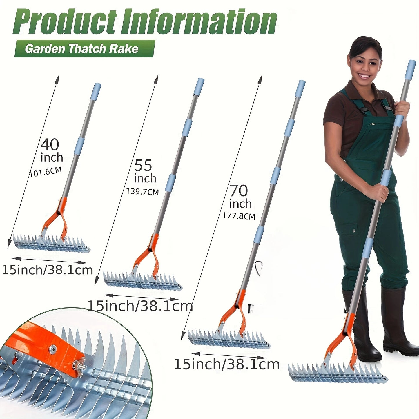 Lawn Thatching Rake Dethatcher Rake Robust Dethatcher Rake for Cleaning Dead Grass, Yard Garden Durable Soil Rake