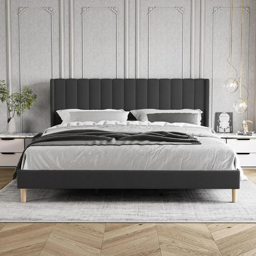 Upholstered Platform Bed Frame King Size with Headboard