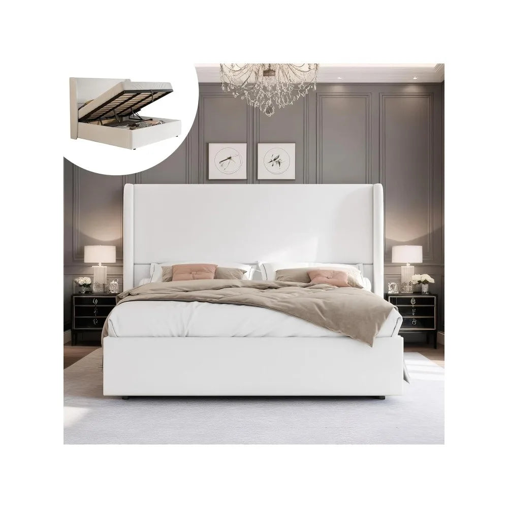 Lift Up Storage Bed Upholstered Platform Bed Frame