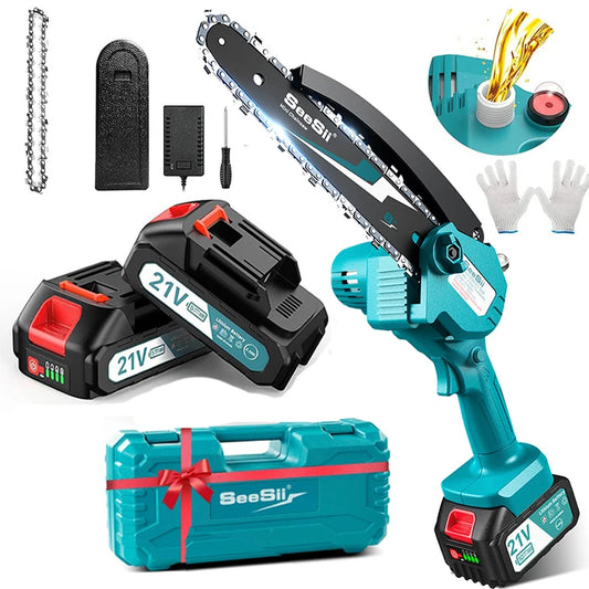 Seesii 6-inch Cordless Electric Chainsaw Rechargeable Chain saw Woodworking