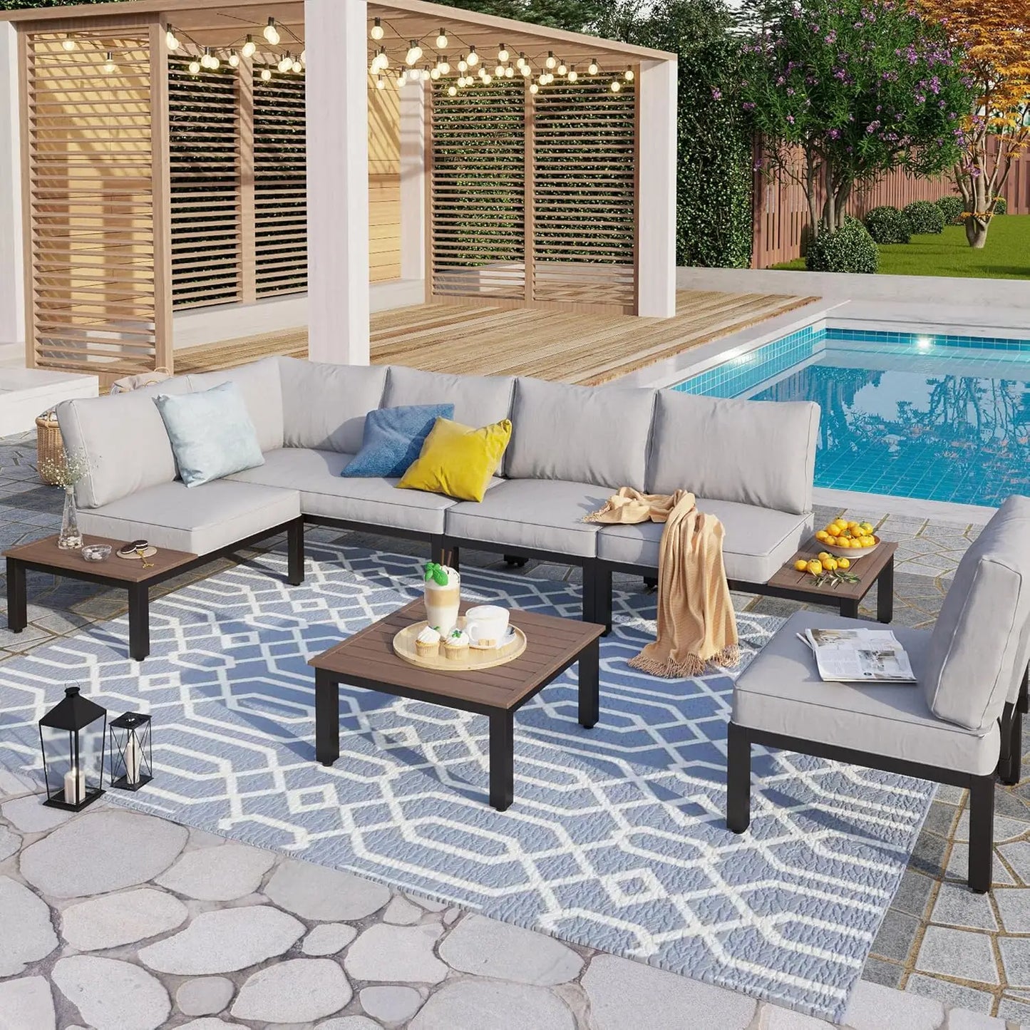 Metal Patio Furniture Set 6 Piece Modular Modern Sofa Set