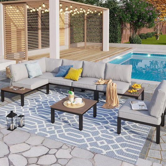 Metal Patio Furniture Set 6 Piece Modular Modern Sofa Set