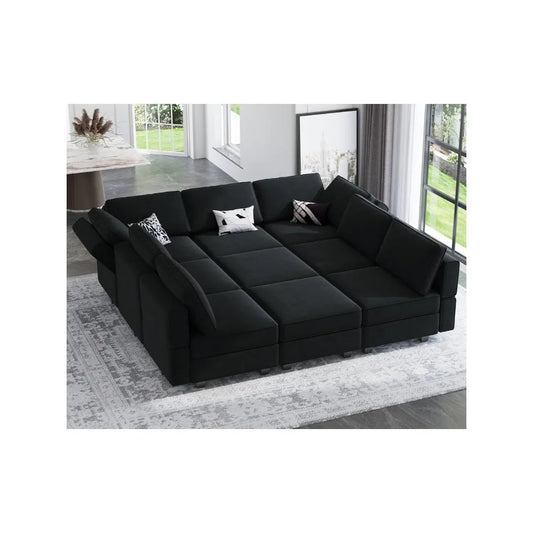 Modular Sectional Sofa with Ottomans Velvet Reversible Sleeper