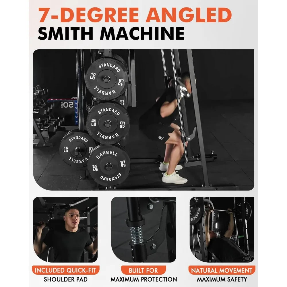 Dual Pulley Functional Trainer Squat Rack Home Gym System