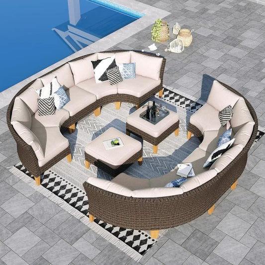 Patio Furniture Set, 12 Piece Curved Outdoor Sectional Sofa Set Garden Sofas