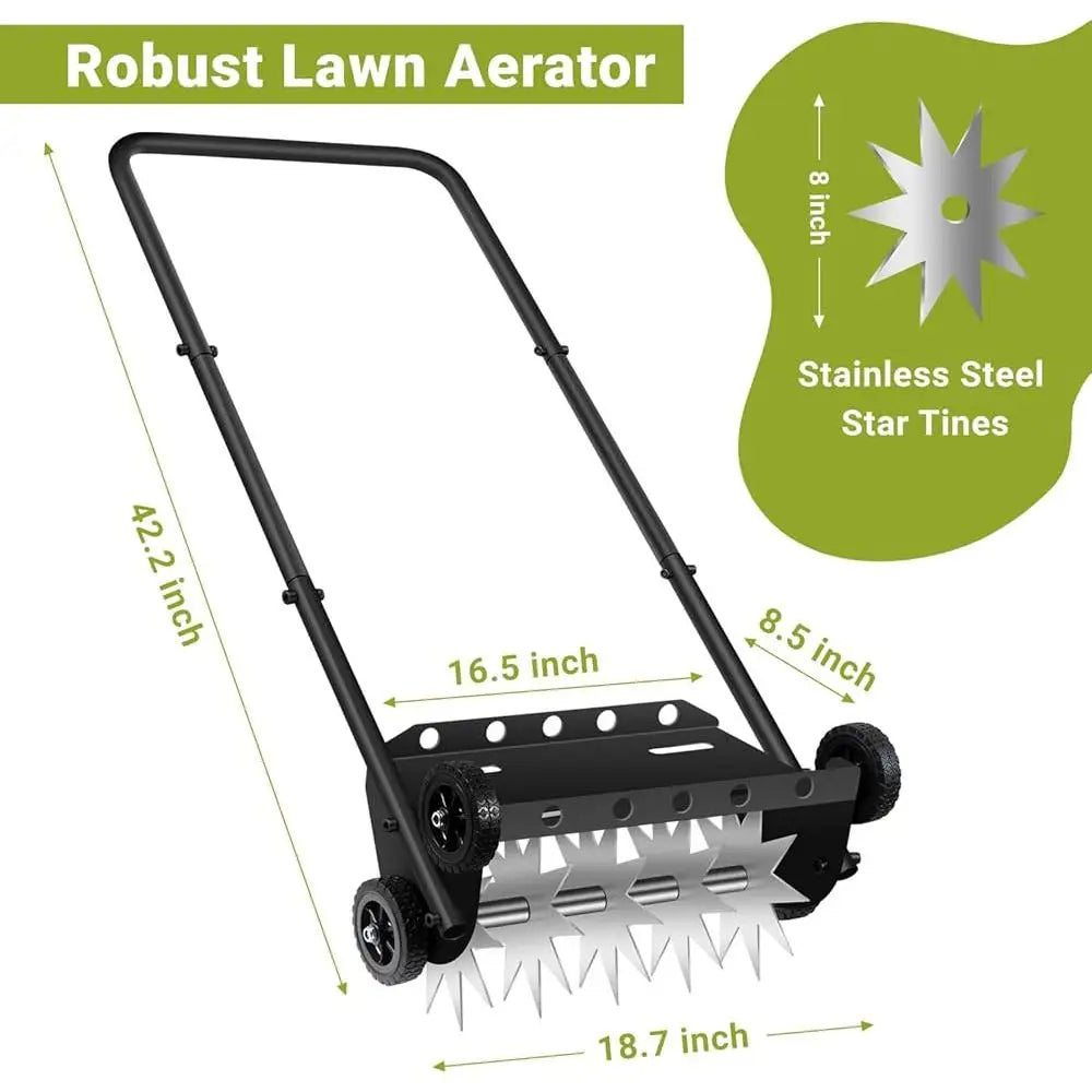 Push Spike Aerator Lawn Tool Heavy Duty 18 Inch Aeration Equipment